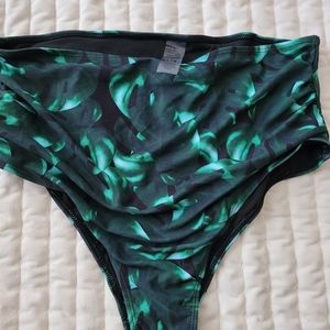 High Waist bikini New, black with leaves design in green